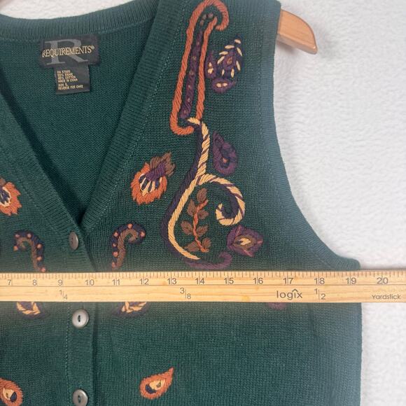 VTG 90s Requirements Embroidered Appliqué Button Up Sweater Vest Paisley Size L - Picture 3 of 6
